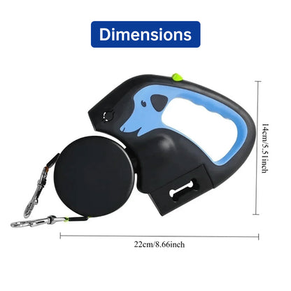 Dual / Double Dog Leash, 360° Retractable Roulette, 3M, LED Light, Tangle-Free, Double-Ended Traction Rope