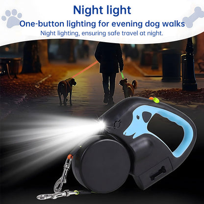 Dual / Double Dog Leash, 360° Retractable Roulette, 3M, LED Light, Tangle-Free, Double-Ended Traction Rope